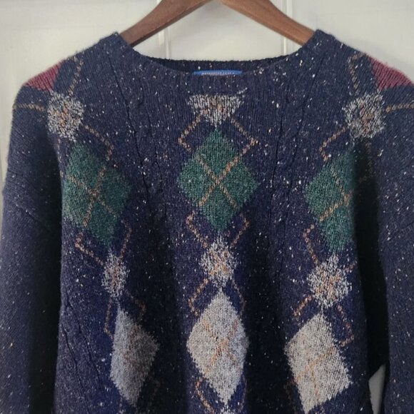 Pendleton Shetland 100% Virgin Wool Blue Argyle Diamond Sweater Mens Size XL - Picture 2 of 9